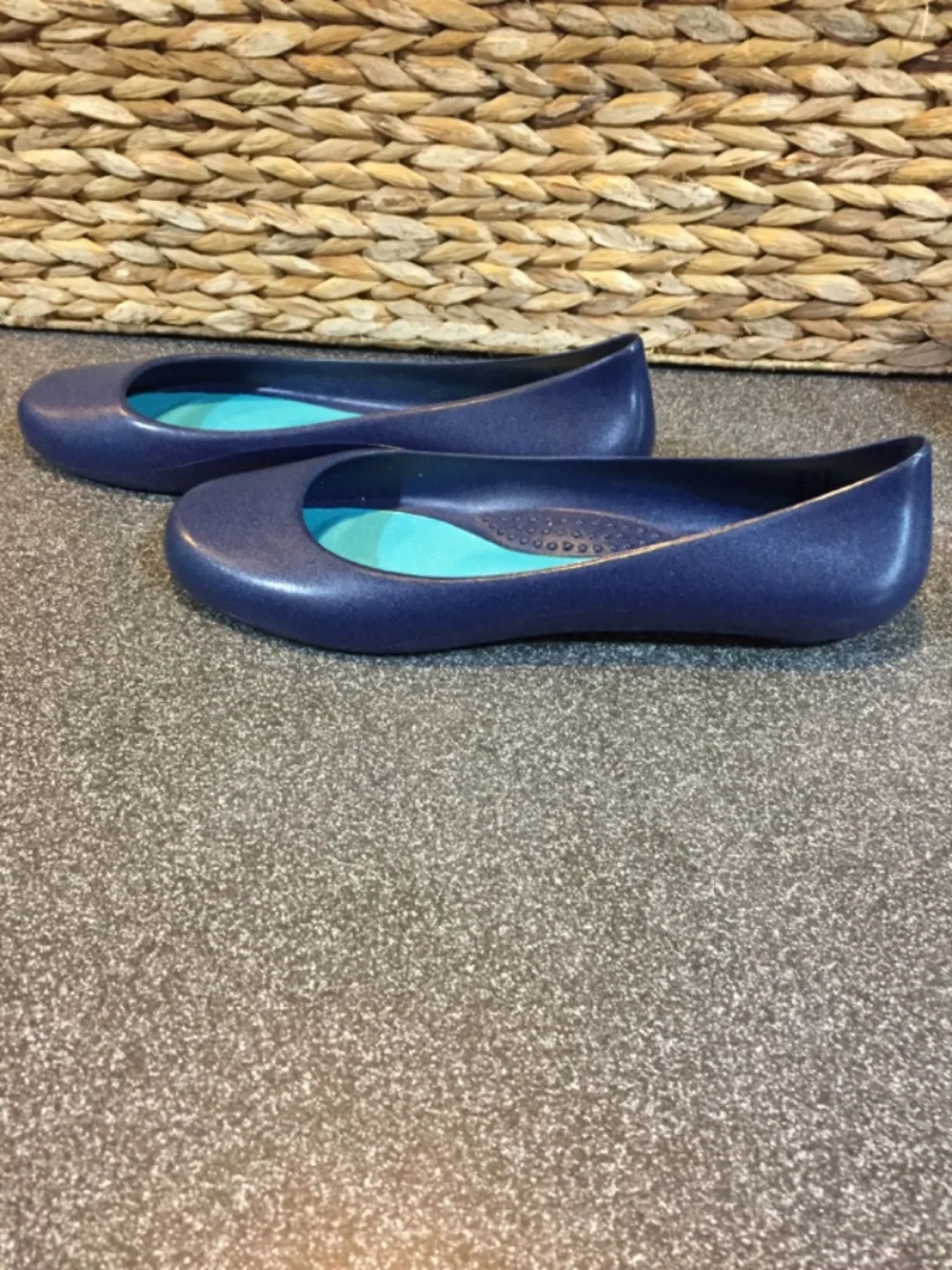 OKA b. Navy Blue Ballet Flats with Teal Insole